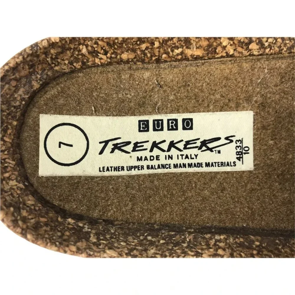 Euro Trekkers Womens White Brown Adjustable Strap Slip On Slide Sandals Sz US 7‎